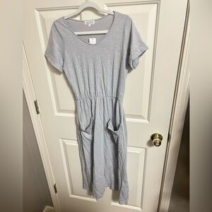 Sweet Salt Modest Cuffed Sleeve Organic Cotton Midi Dress XXS NWT